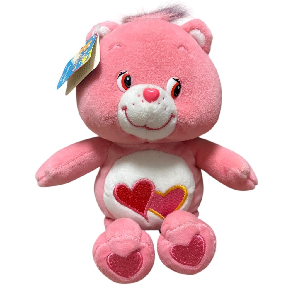 Care Bears 8in Plush Love-a-Lot Bear Pink 2002 Hearts Vintage Toy Kidcore Y2K